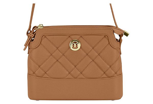 Bolsa Feminina Moleca Transversal Matelassê Com Detalhe Metalizado E Design Elegante Camel