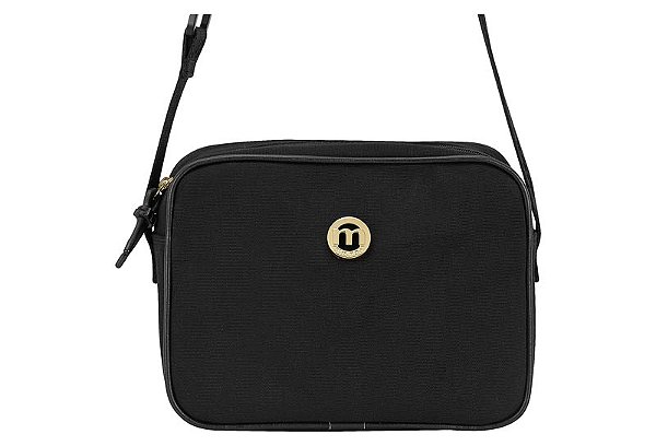 Bolsa Feminina Moleca Transversal Casual Com Design Minimalista E Logo Metalizado Preto