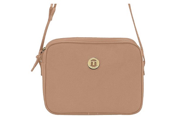 Bolsa Feminina Moleca Transversal Casual Com Design Minimalista E Logo Metalizado Nude