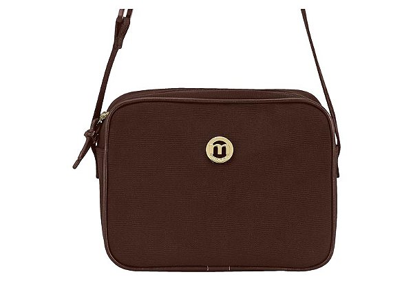 Bolsa Feminina Moleca Transversal Casual Com Design Minimalista E Logo Metalizado Chocolate