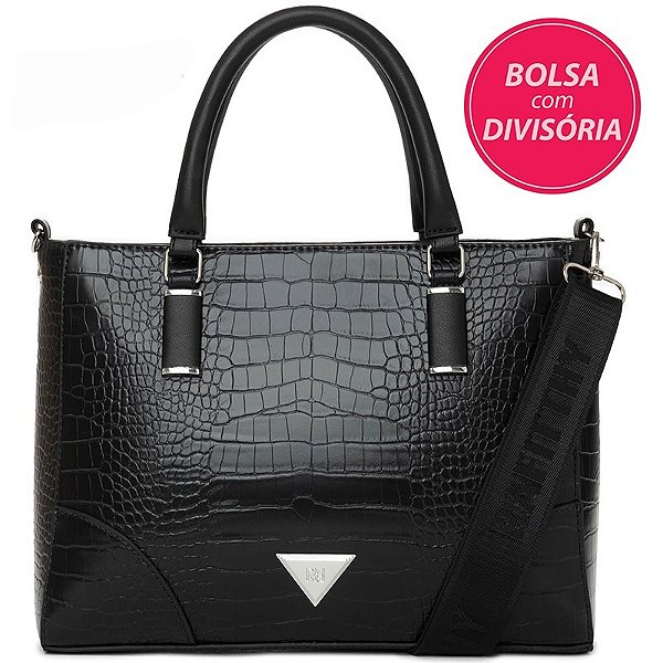 Bolsa Feminina Rafitty Com Textura Croco E Divisória Preto Indiana