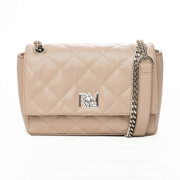 Bolsa Rafitthy Transversal Matelassê Com Alça De Corrente E Fecho Metalizado Taupe