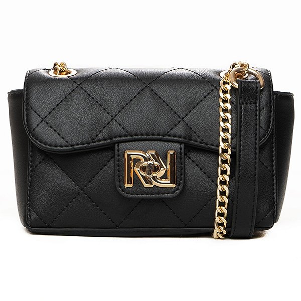 Bolsa Rafitthy De Ombro Matelassê Preta Com Corrente Fecho Metálico Dourado Preto
