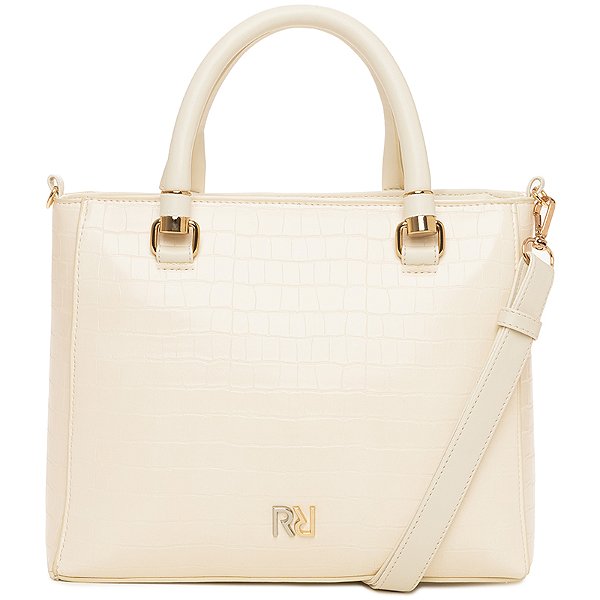 Bolsa Feminina Rafitthy Croco Estruturada Com Alça Transversal Removivel Shell/ Panna