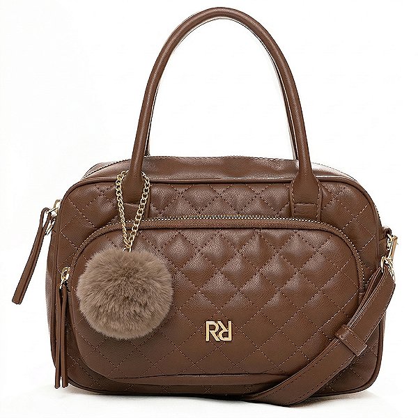 Bolsa Feminina Rafitthy Matelassê Com Bolso Frontal E Pompom Chocolate Brown