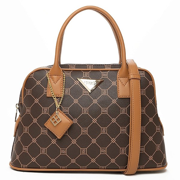 Bolsa De Mão Rafitthy Estampa Logomania Média Com Detalhes Dark Cacau/ Caramelo