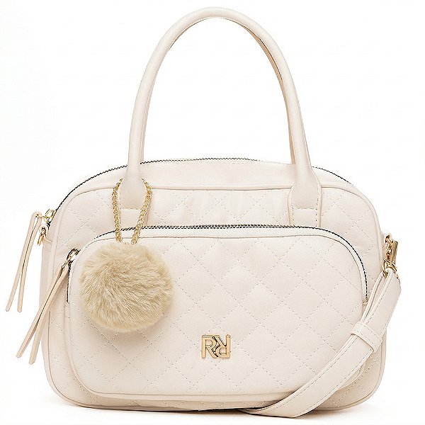 Bolsa Feminina Rafitthy Matelassê Com Bolso Frontal E Pompom Milk