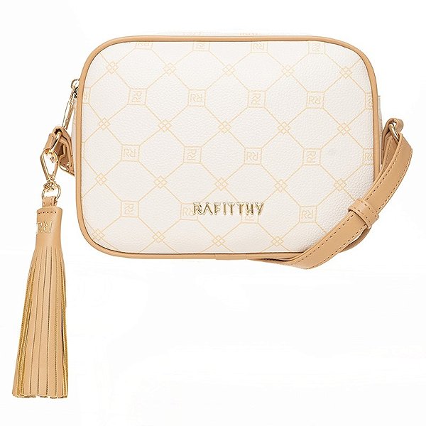 Bolsa Rafitthy Transversal Com Alça Ajustável Pingente Decorativo Milk/ Palha