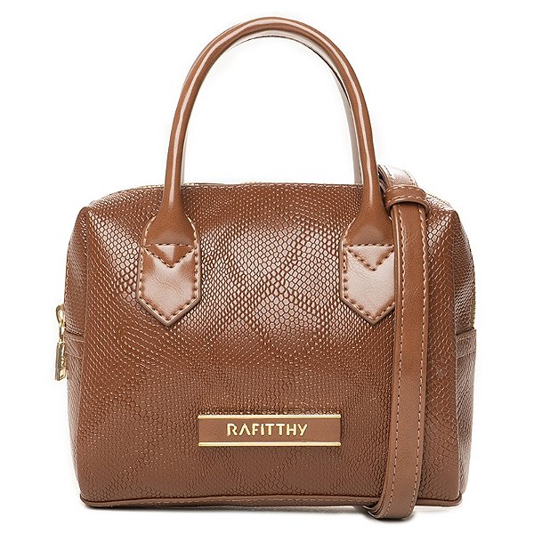 Bolsa Rafitthy De Mão Feminina Com Textura Alças Duplas E Plaqueta Metalizada Nogueira