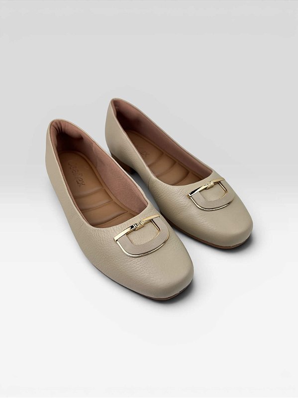 Sapatilha Usaflex Feminina Clássica Com Fivela Metalizada  Vanilla
