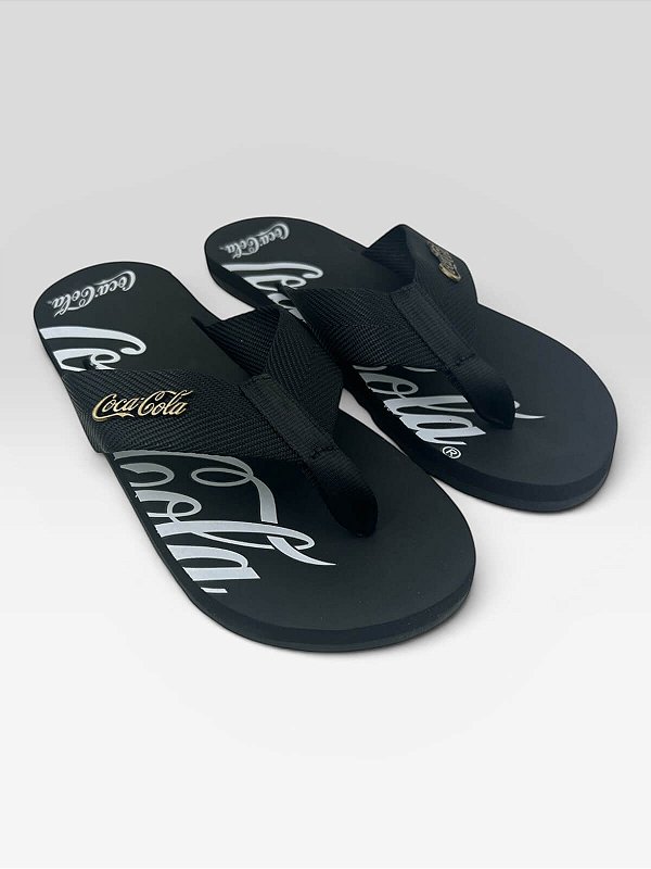 Chinelo Coca-Cola Casual Confortável  Preto/Preto