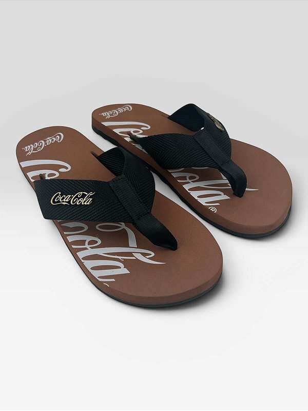 Chinelo Coca-Cola Casual Confortável  Preto/Telha/Preto