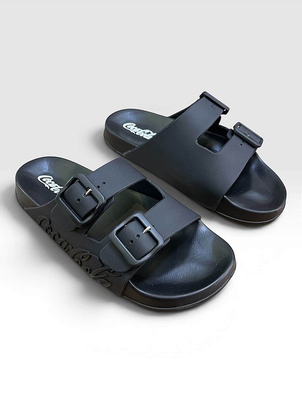 Chinelo Slide Coca-Cola Urban Fivelas Ajustáveis Preto/Preto