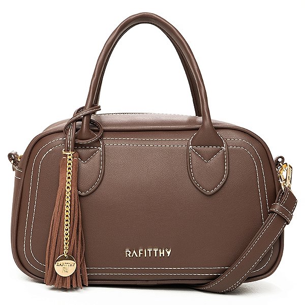 Bolsa Feminina Rafitthy Baú De Mão E Transversal Com Costura Pesponto E Tassel Toffee