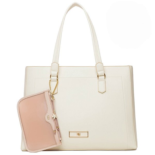 Bolsa Rafitthy Transversal Estruturada Off-White Com Divisória E Mini Bag Removível Tofu