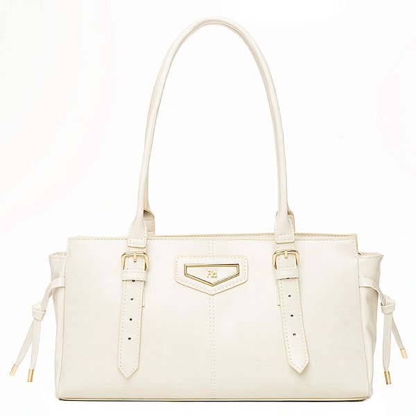 Bolsa Feminina Rafitthy De Ombro Preta Estruturada Com Fivelas E Detalhes Dourados Off White
