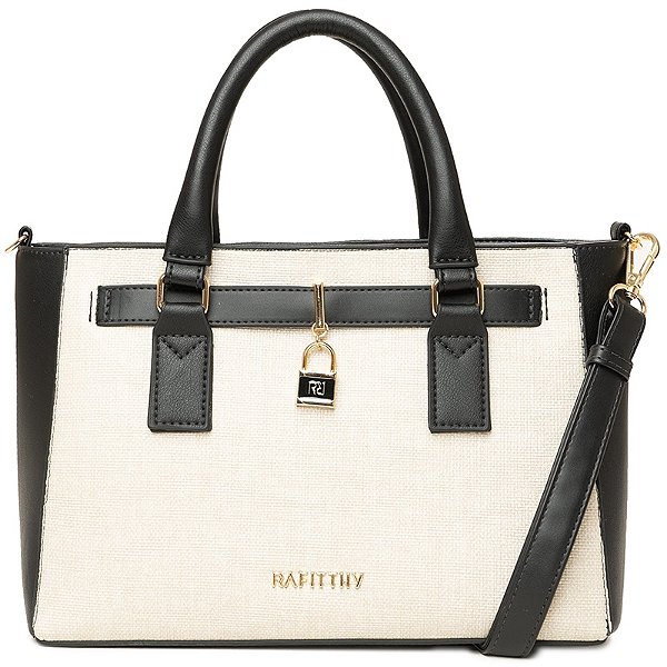 Bolsa Rafitthy De Mão E Transversal Bicolor Com Cadeado E Alça Removível Preto