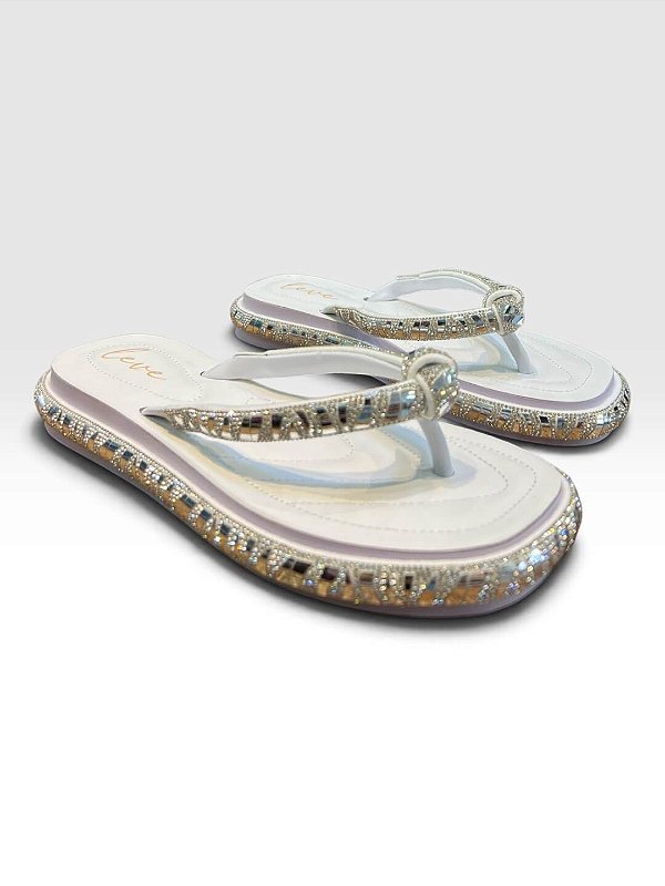 Chinelo Feminino Com Detalhes Em Strass Branco/Mt43