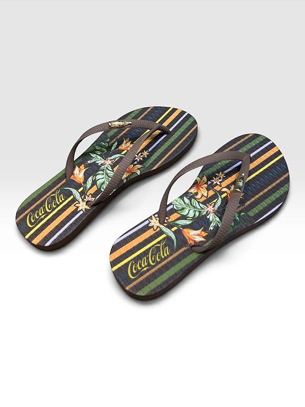 Chinelo Floral Listrado Marrom/Marrom