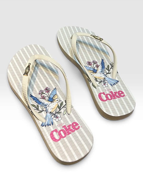 Chinelo Feminino Estampado Com Detalhes Florais Off White/Off White