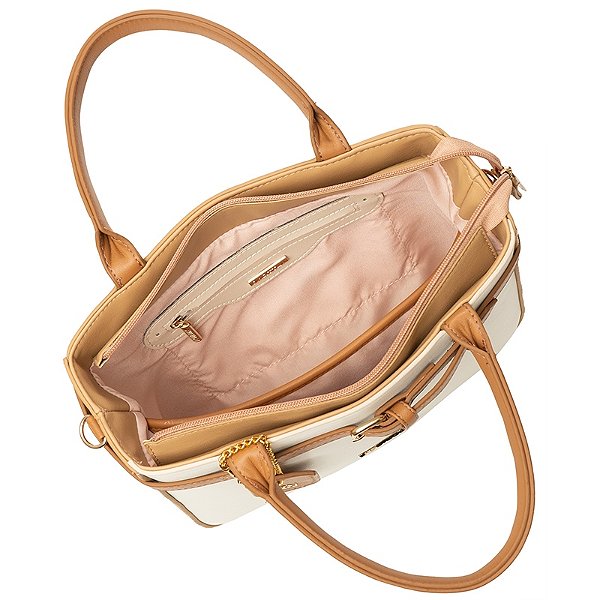 Bolsa Feminina Rafitthy Tote De Mão E Transversal Com Alça Removível Ivory/Caramelo