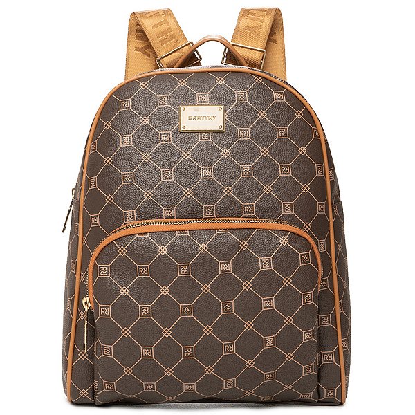 Mochila Feminina Rafitthy Casual Com Bolso Frontal E Alças Ajustáveis Dark Cacau/Ambar