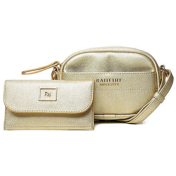 Bolsa Feminina Rafitthy Transversal Com Carteira Porta-Celular E Alça Ajustável Ouro Light