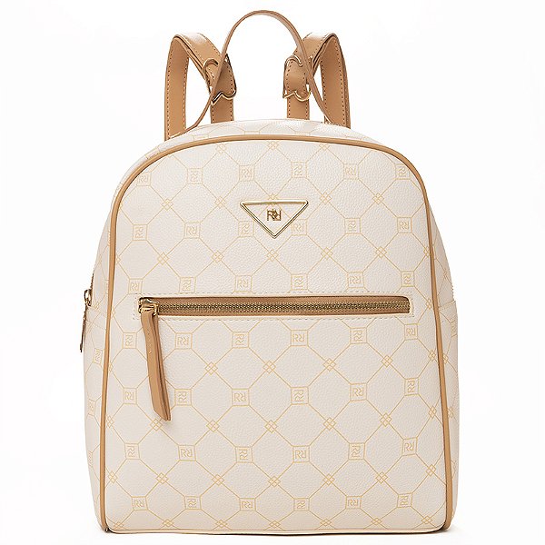 Mochila Feminina Rafitthy Casual Com Bolso Frontal, Alças Ajustáveis E Detalhe Metalizado Milk/Palha