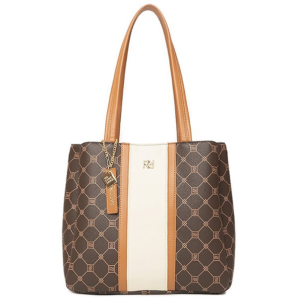 Bolsa Feminina Rafitthy Tote De Ombro Com Alças Duplas E Pingente Decorativo Dark Cacau/Ambar