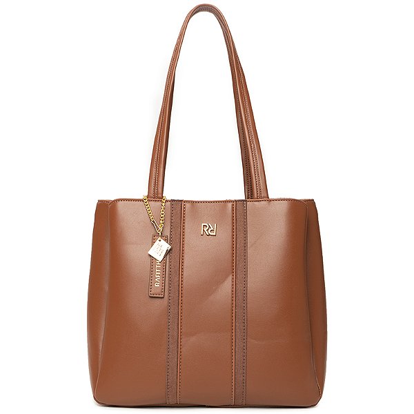 Bolsa Feminina Rafitthy Tote De Ombro Com Alças Duplas E Pingente Decorativo Tiramissu
