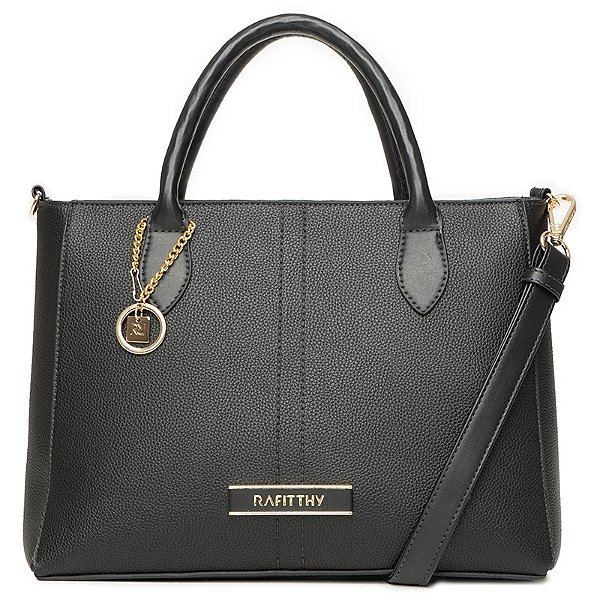 Bolsa Feminina Rafitthy De Mão E Transversal Com Alças Duplas E Pingente Decorativo Preto