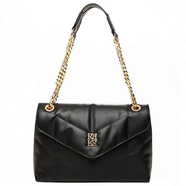 Bolsa Rafitthy De Ombro Matelassê Com Alça De Corrente E Logo Dourado Preto