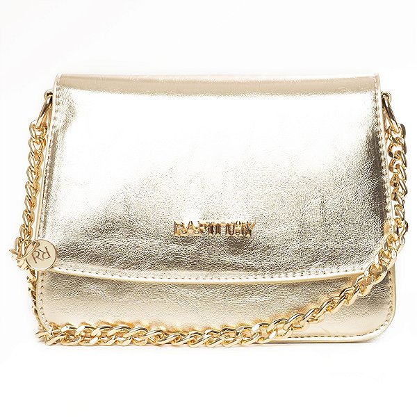 Bolsa Feminina Rafitthy Transversal Com Alça De Corrente E Fecho Com Aba Ouro Light