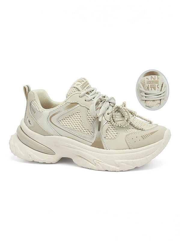 Tênis Casual Esportivo Com Solado Chunky E Detalhes Modernos Gelo/Bege/Ouro Light