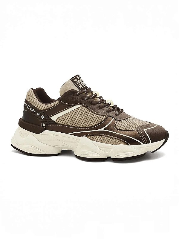 Tênis Casual Esportivo Com Solado Chunky E Detalhes Modernos Marron/Mocca/Bege