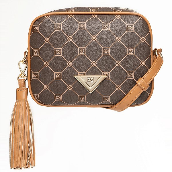 Bolsa Transversal Rafitthy Compacta Com Detalhe Em Tassel Darck Cacau/Ambar