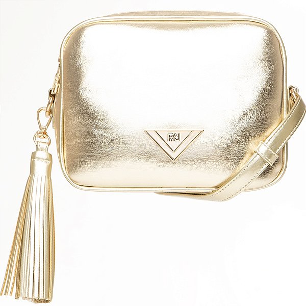 Bolsa Transversal Rafitthy Compacta Com Detalhe Em Tassel Ouro Ligth Metalizado