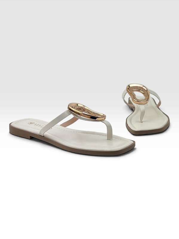 Sandalia Rasteira Via Uno Com Detalhe Metalizado  Off White