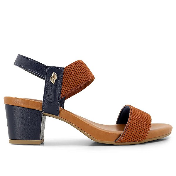 Sandália Feminina Usaflex Salto Bloco Com Tiras Em Tecido E Calcanhar Fechado Blue/Canela