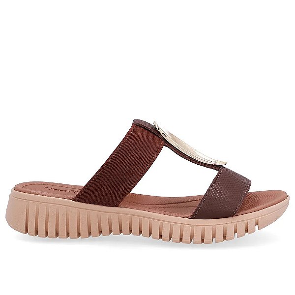 Sandália Feminina Usaflex Flatform Com Tiras E Detalhes Metalizados Pinhao