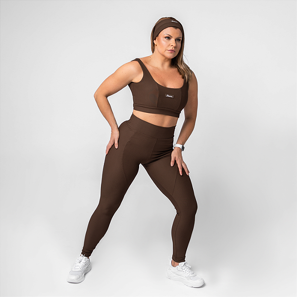 LEGGING POWER FIT CANELADO MARROM