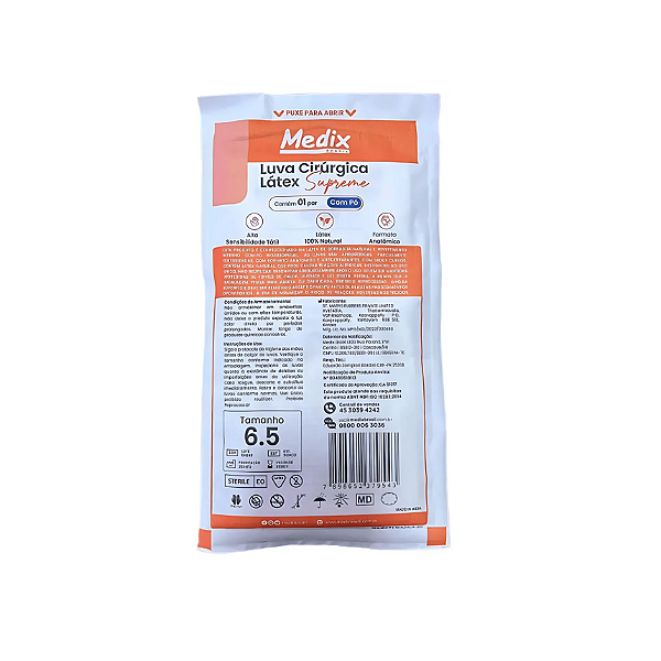 LUVA CIR LATEX SUPREME C/PO MEDIX TAM 6.5 PAR