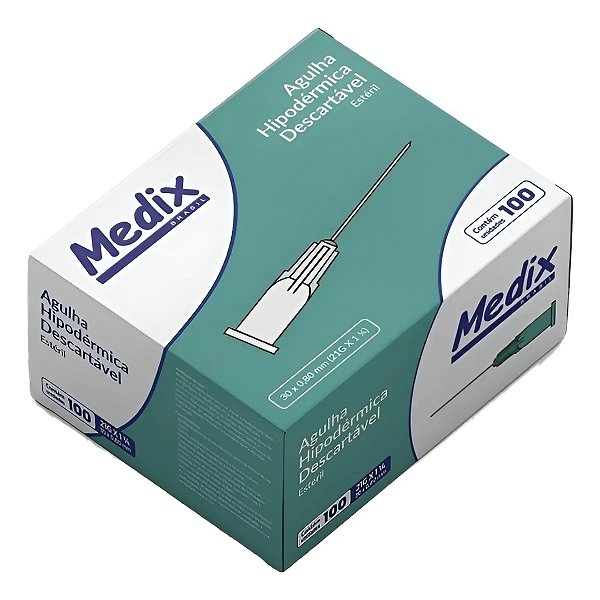 AGULHA 30X0.80MM 21GX1 1/4 100UN MEDIX