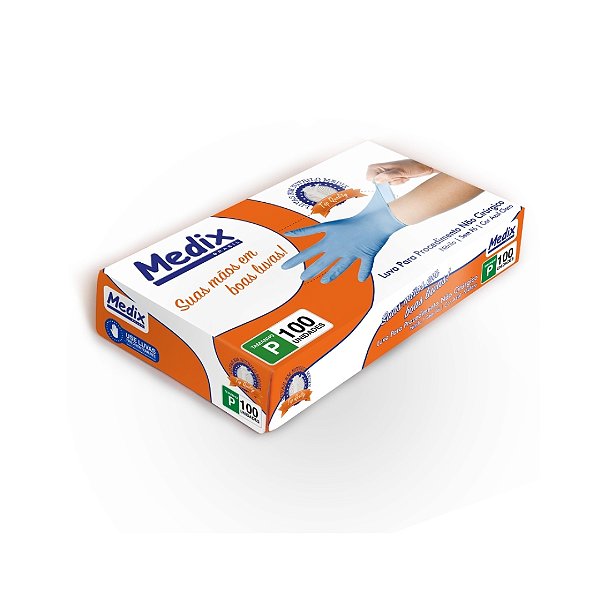 LUVA NITRILICA S/PO AZUL TAM P 100UN - MEDIX