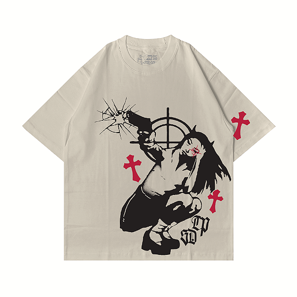 Camiseta Oversized Trip Side GUN - Off-White