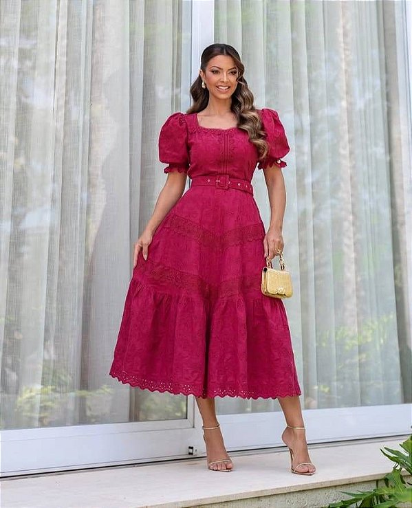 Vestido Longo de Verão em Tom Rubi