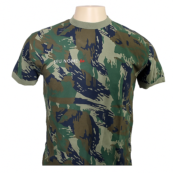 Camisa Camuflada da Aeronáutica Manga Curta Algodão Bordado Nome de Guerra
