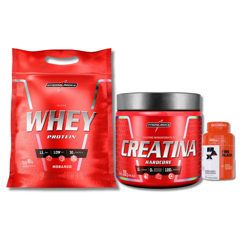 KIT INTEGRALMEDICA NUTRI WHEY + CREATINA 300G + FIRE BLACK 60CAPS MAX TITANIUM