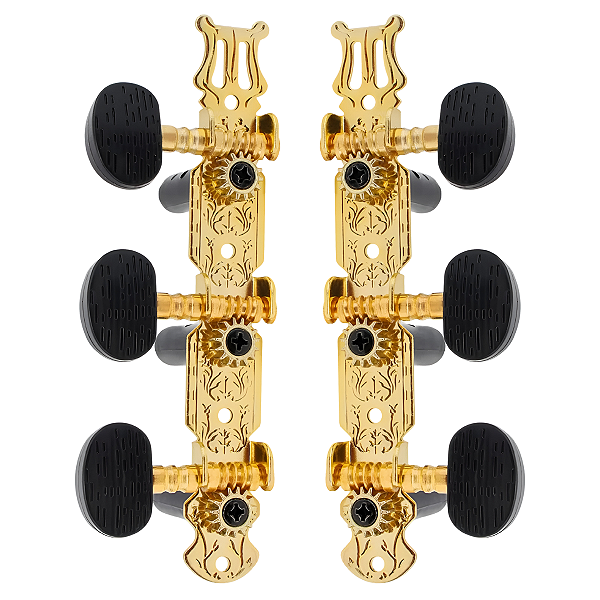 Jogo De Tarraxas RPC Dourada Violão Nylon Botão Preto
