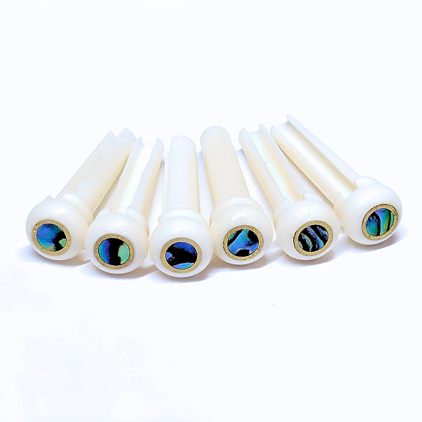 Kit Com 6 Pinos em Osso Para Violão Aço Com Inlay Abalone